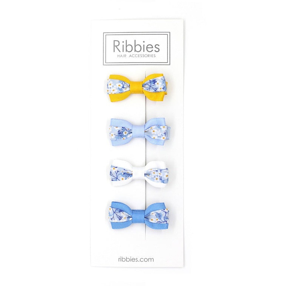 【BeePlay】★英國Ribbies雙色緞帶蝶蝶結4入組(Mitsi Valeria Blue)